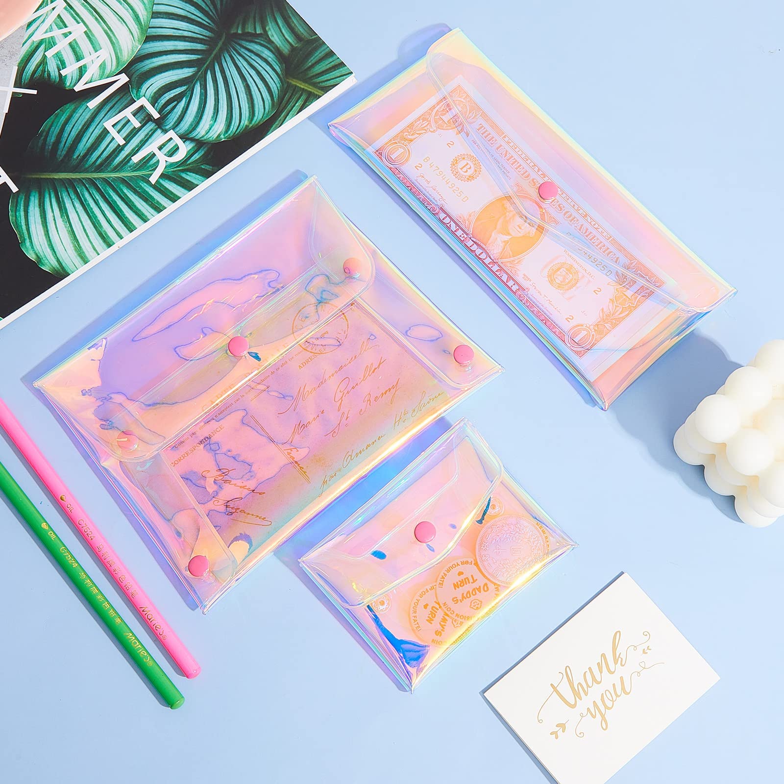 MAYCREATE 3 Pack Holographic Pouch Clear Makeup Bag Coin Purse Pencil Pouches, Iridescent Cosmetic Storage Bag Jewelry Accessories Organizer for Girls Women Kids - Snap Button, Mix Sizes MAYCREATE 3 Pack Holographic Pouch Clear Makeup Bag Coin Purse Pencil Pouches, Iridescent Cosmetic Storage Bag Jewelry Accessories Organizer for Girls Women Kids - Snap Button, Mix Sizes
